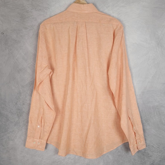 Brooks Brothers Shirt Mens Large Orange Irish Linen Button Down Long Sleeve - Picture 10 of 15